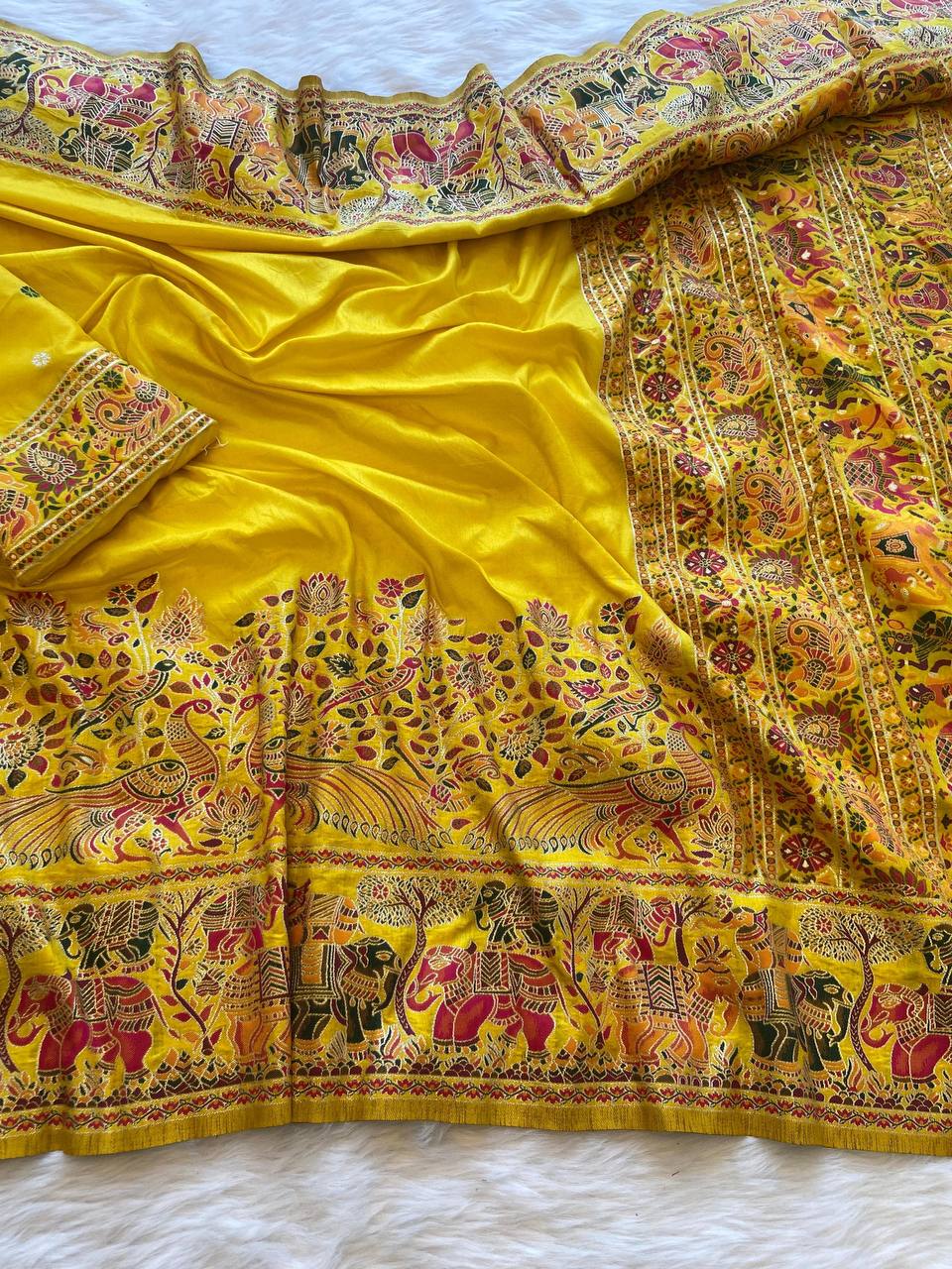 New Special Designer Yellow Color Kashmiri Pashmina Silk Weaving Saree