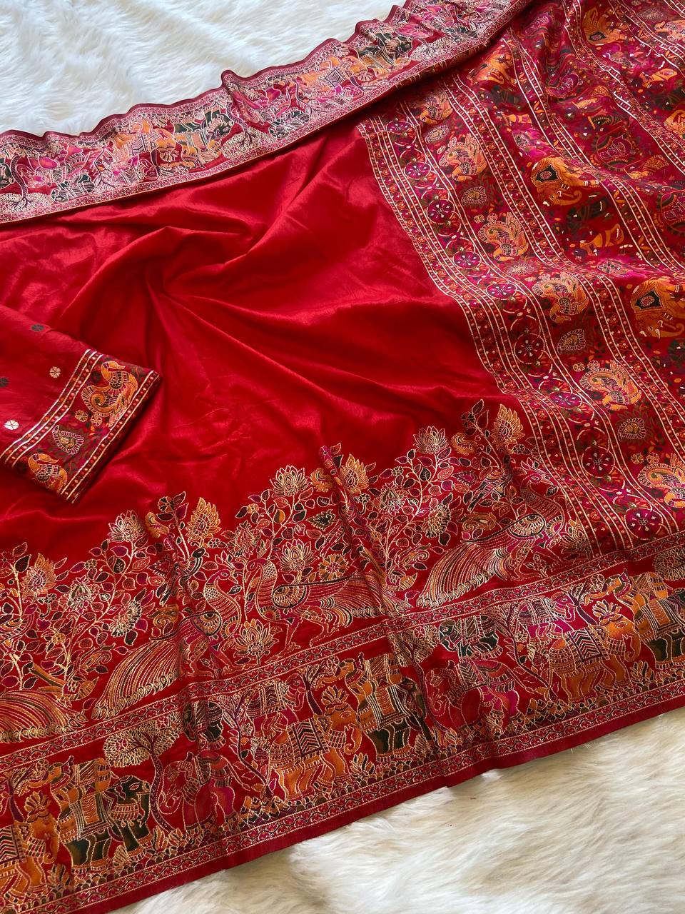 New latest Designer Red Color Kashmiri Pashmina Silk Weaving Saree