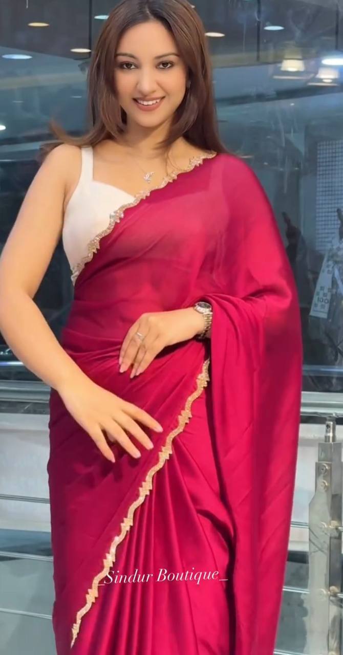 MOST POULAR RED COLOR DIAMOND CUT WORK SAREE Success