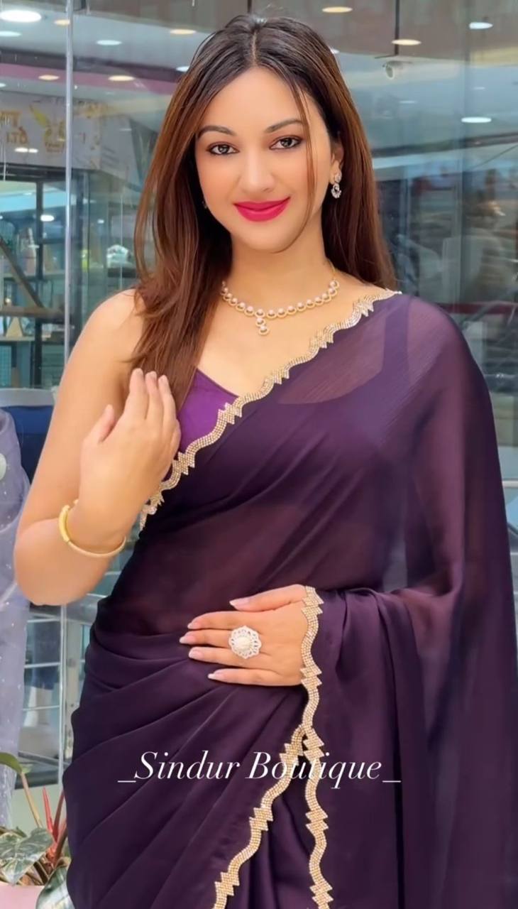 MOST POULAR PURPLE COLOR DIAMOND CUT WORK SAREE