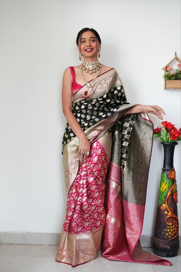 Pink Color Lichi Silk Ready To Wear Saree