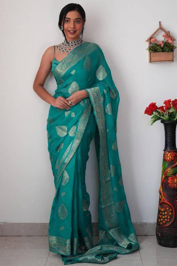 READY TO WEAR SEA GREEN COTTON SILK SAREE