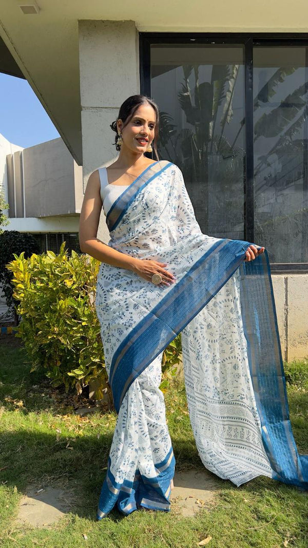 NEW KALAMKARI SKY COLOR READY TO WEAR PRINT SAREE