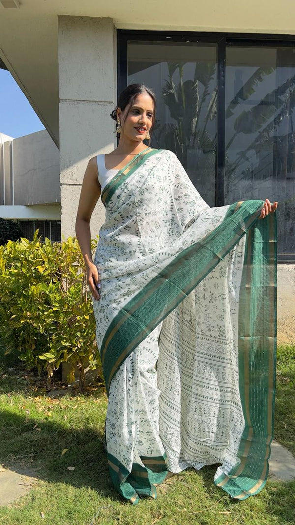 NEW KALAMKARI GREEN COLOR READY TO WEAR PRINT SAREE