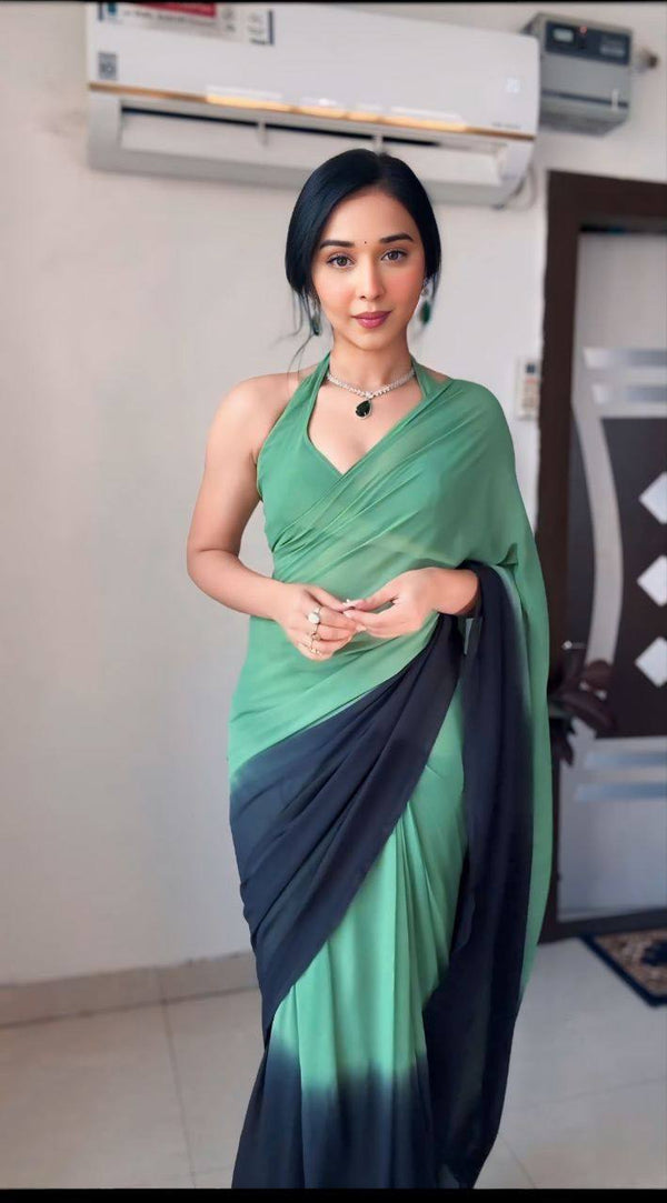 Ready To Wear Green Color Saree With Blouse Piece