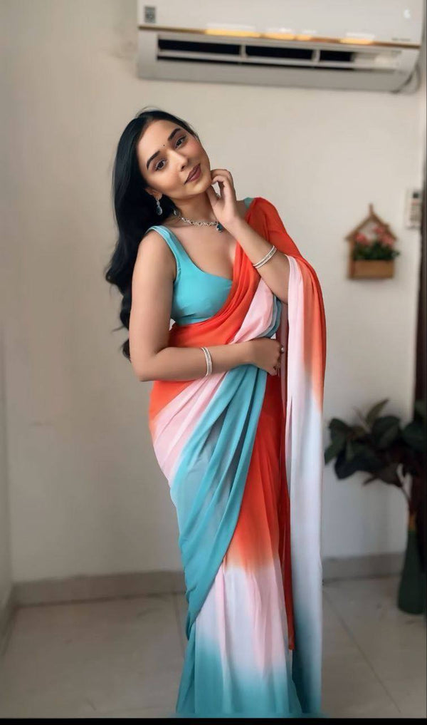 Ready To Wear Multi Color Saree With Blouse Piece