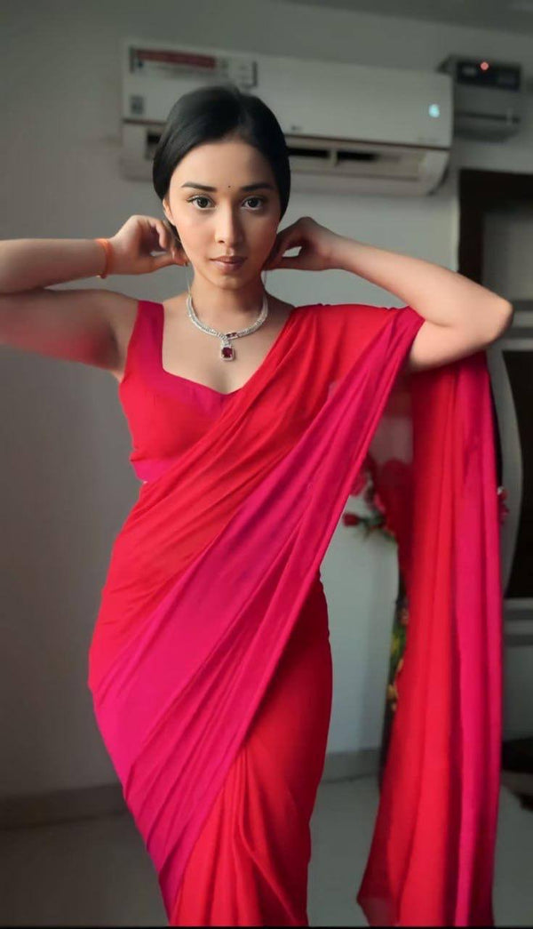 Ready To Wear Red And Pink Color Saree