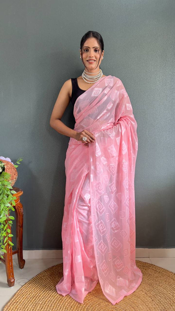 Pink Color 1-Minute Ready To Wear Guchi Silk Saree