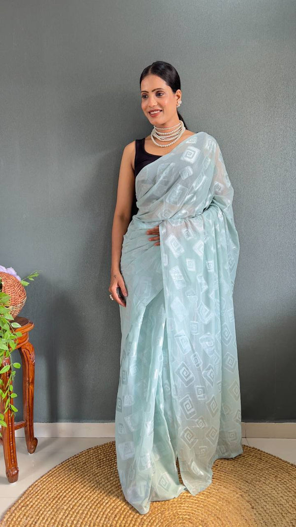 Blue Color 1-Minute Ready To Wear Guchi Silk Saree