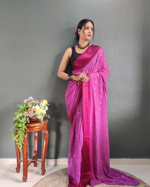 1-Minute Ready To Wear Pink Color Georgette Saree With Blouse Piece