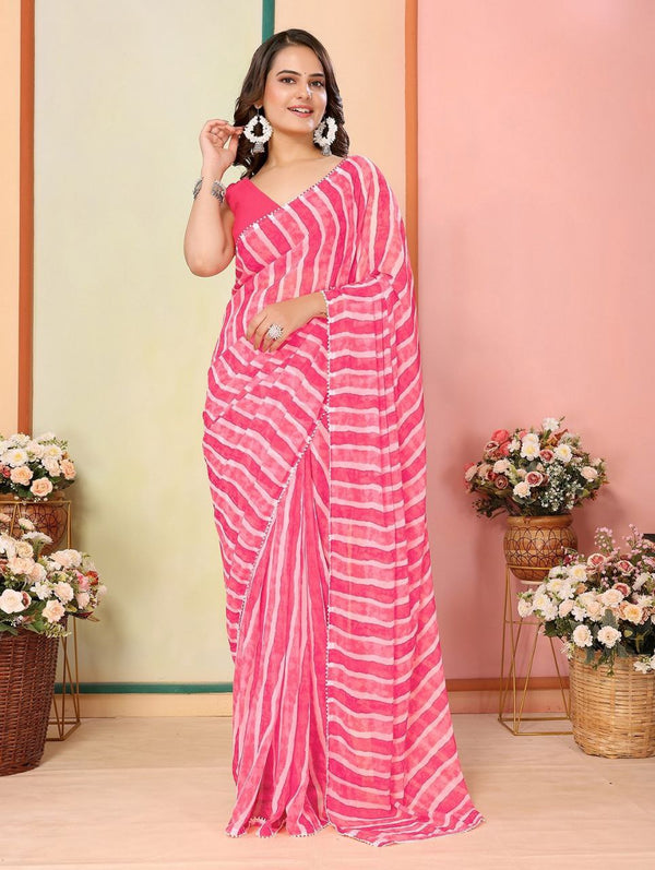 New Leheriya Print Pink Color Ready To Wear Saree