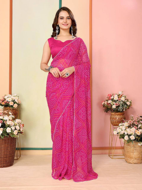 Special Bandhani Print Pink Color Ready To Wear Saree