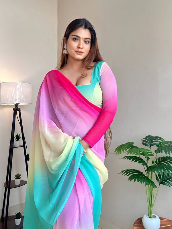 Ready to Wear fox georgette 3d shade Alia Multi Color saree with unstitch blouse