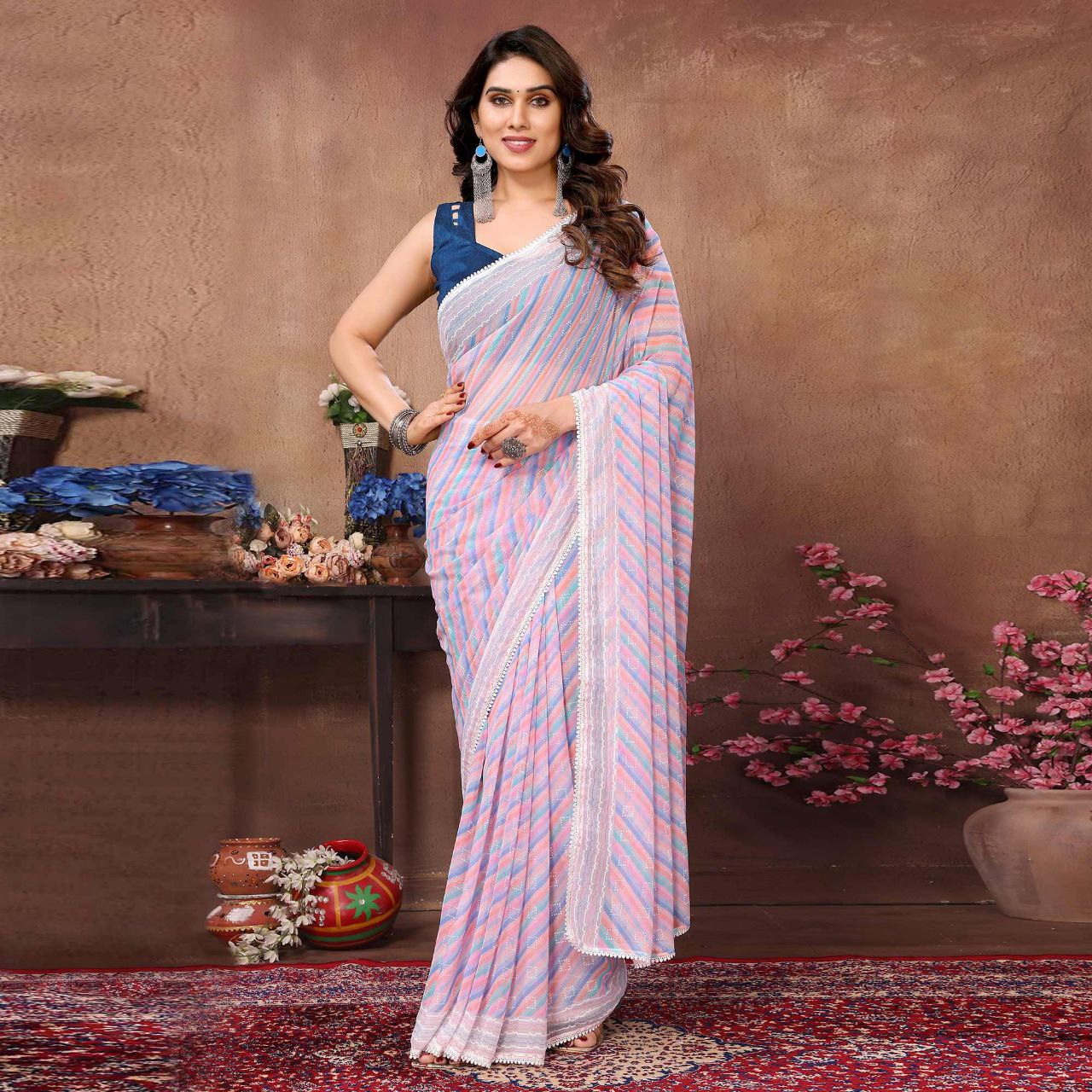 Ready To Wear New Lavender Color Printrd Georgette Saree