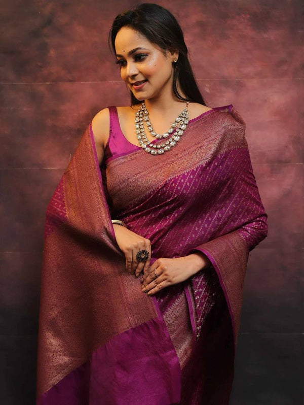 New Kanjeevaram Wine Color Saree with Zari Border With Blouse Piece